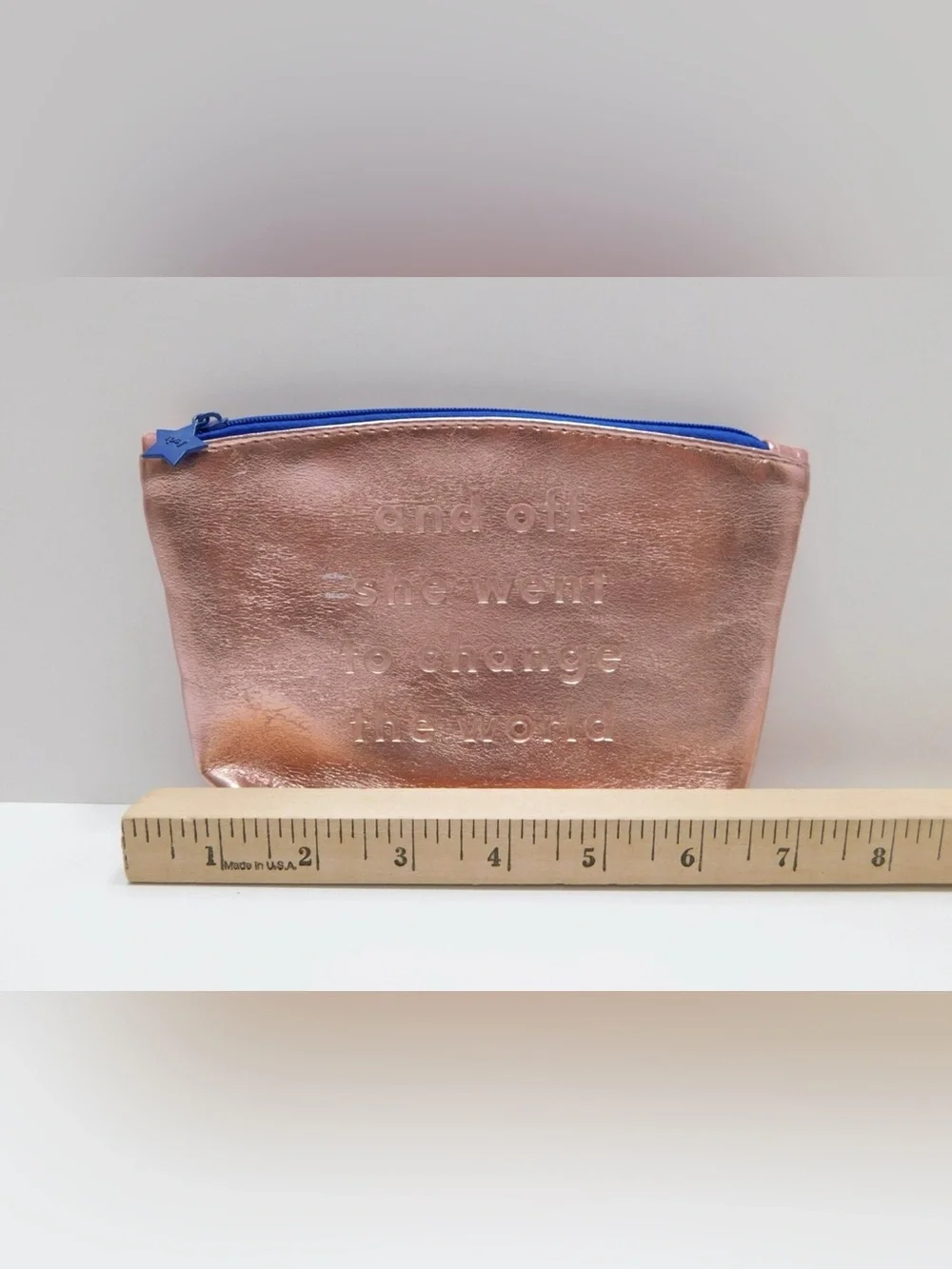 IPSY Rose Gold Metallic Makeup Bag Cosmetic Pouch Quote Travel Case